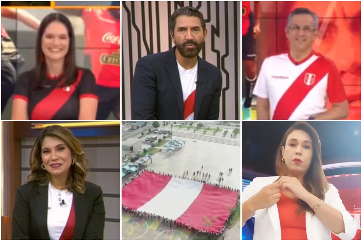 ペルー対パラグアイ以前のニュース放送 ロレーナ アルバレス ヴェロニカ リナレス フェルナンド ディアス その他のテレビ司会者が誇らしげにバイカラーを着ていた Infobae