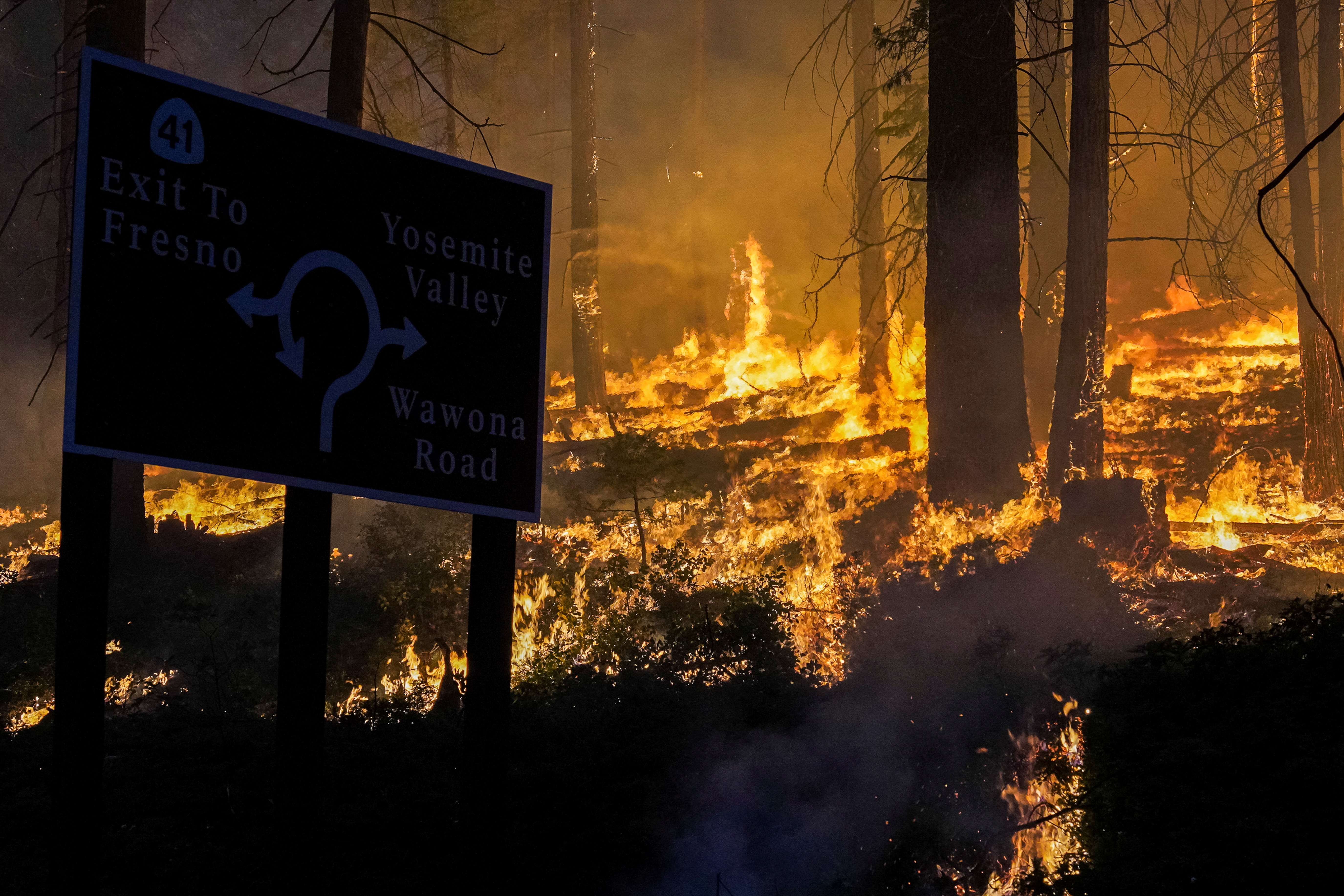 El incendio Washburn arde entre Mariposa Grove y la entrada sur al Parque Nacional Yosemite en Wawona. REUTERS/Tracy Barbutes
