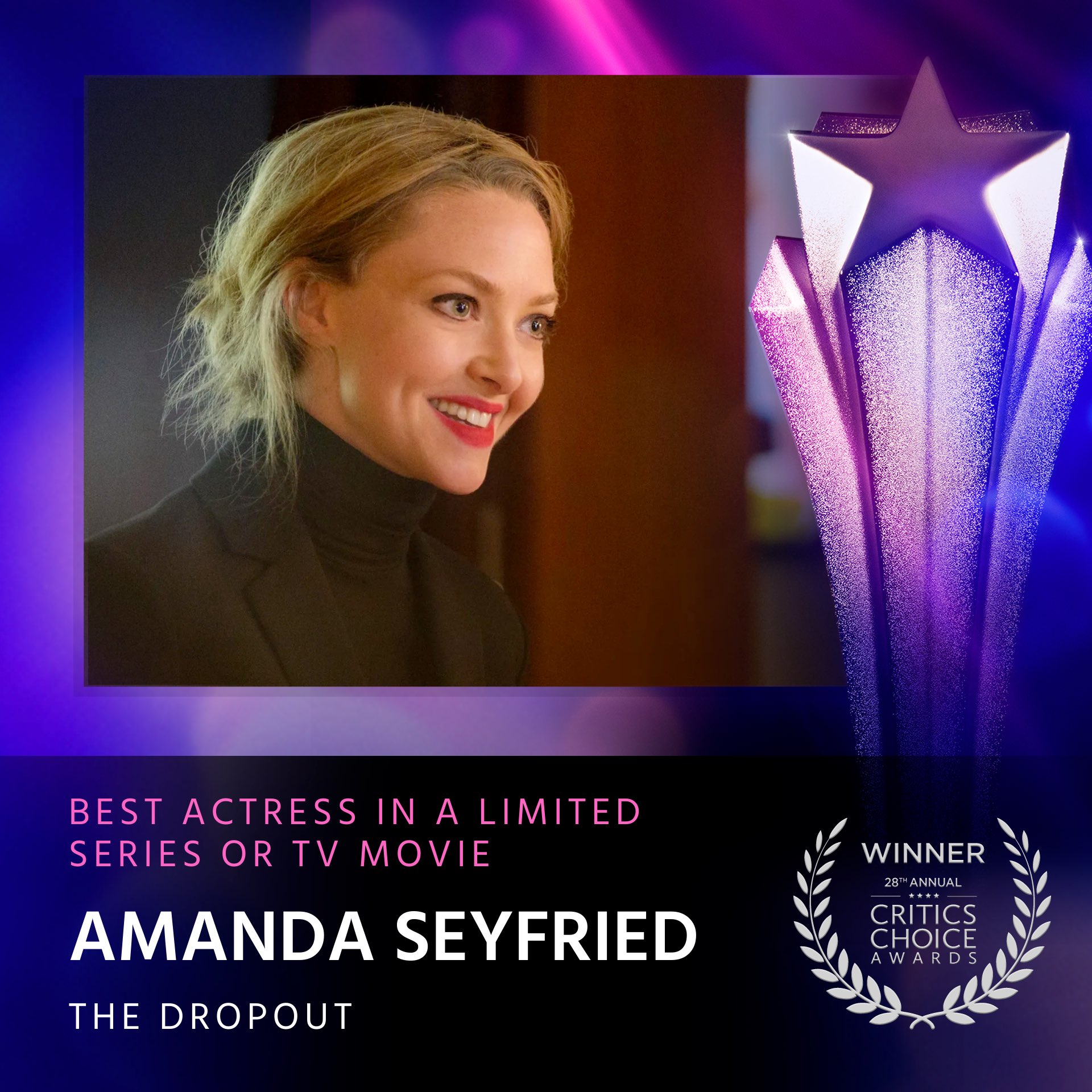Amanda Seyfried ganó mejor actriz de serie de televisión (Twitter/@CriticsChoice)