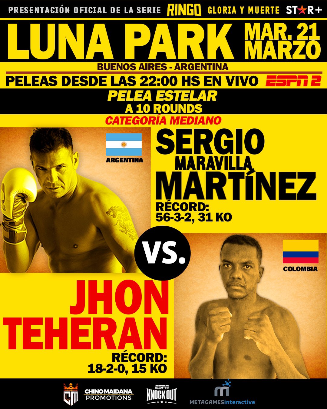 Sergio "Maravilla" Martínez forma parte de la pelea estelar ante el colombiano Jhon Teheran