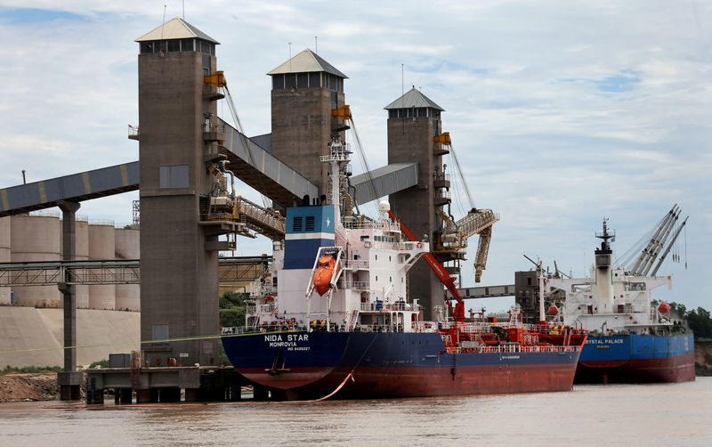 Foto de archivo - Granos se cargan en barcos para su exportación en un puerto del río Paraná cerca de Rosario, Argentina REUTERS/Marcos Brindicci/