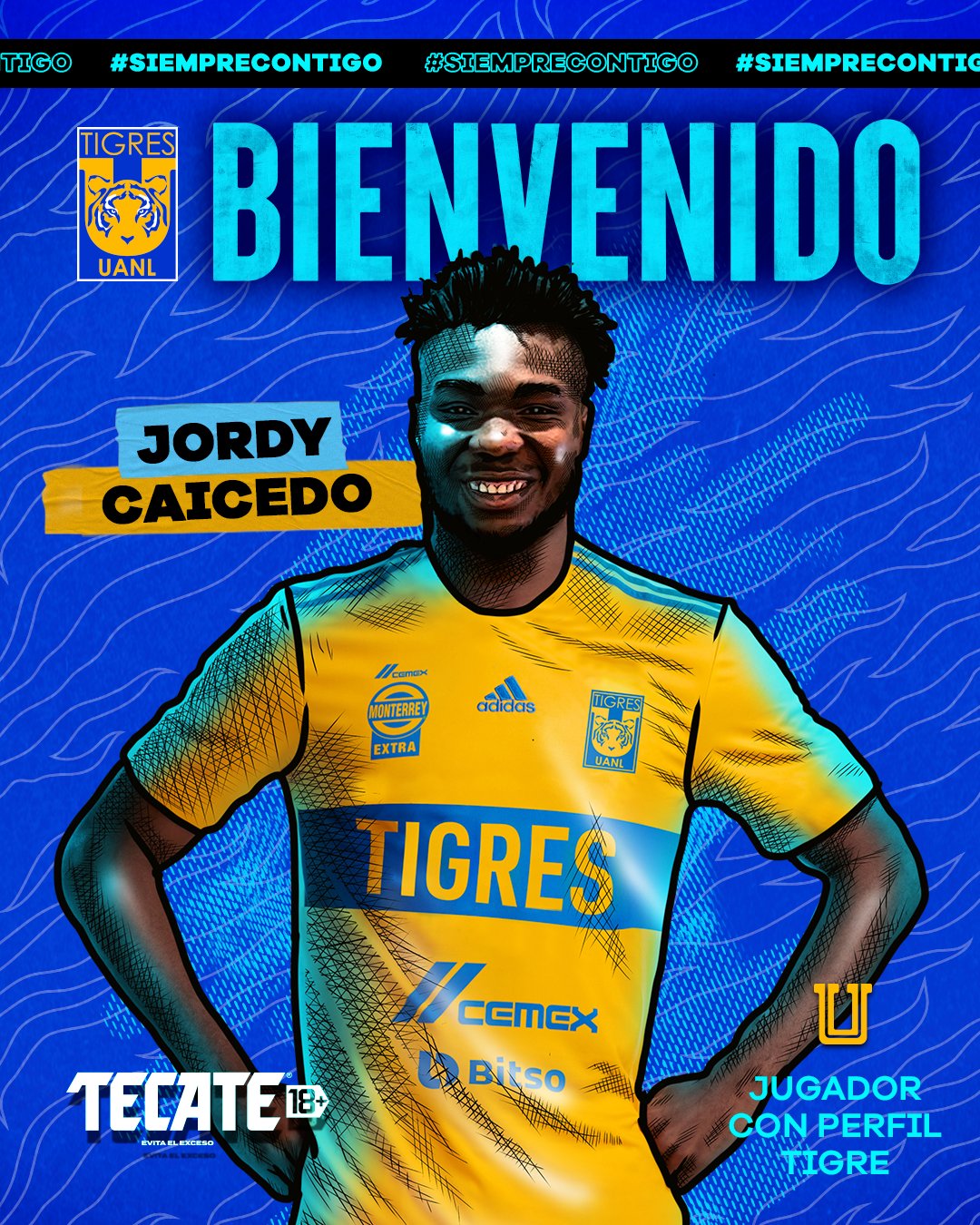 Jordy Caicedo, nuevo jugador de Tigres para el Apertura 2022. Foto: @TigresOficial