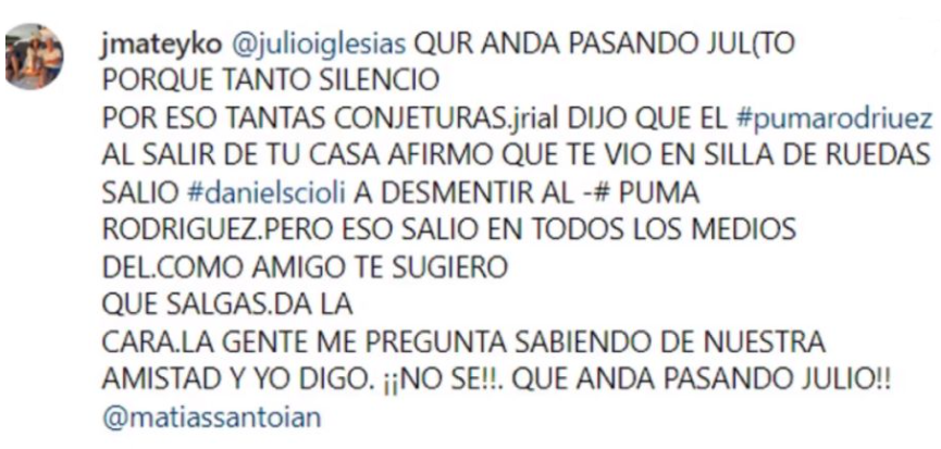 Juan Alberto Mateyko también se había mostrado preocupado por el estado de salud de su amigo