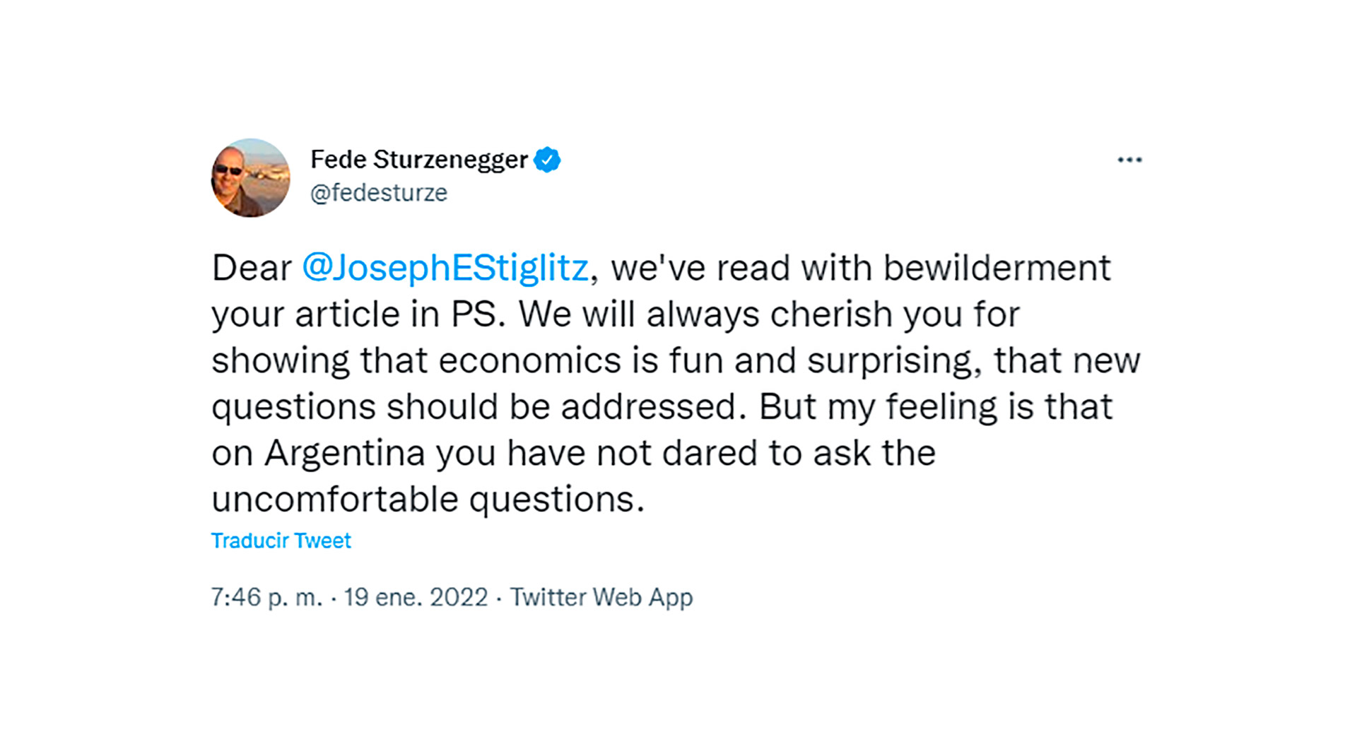 En inglés, Federico Sturzenegger discutió con Joseph Stiglitz, quien afirmó que la actualidad de la Argentina es un "milagro económico"