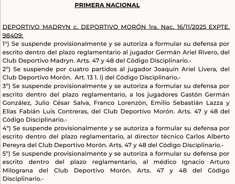 El Tribunal de Disciplina de la AFA dio a conocer el fallo tras la batalla campal en Deportivo Madryn-Morón: los nueve suspendidos