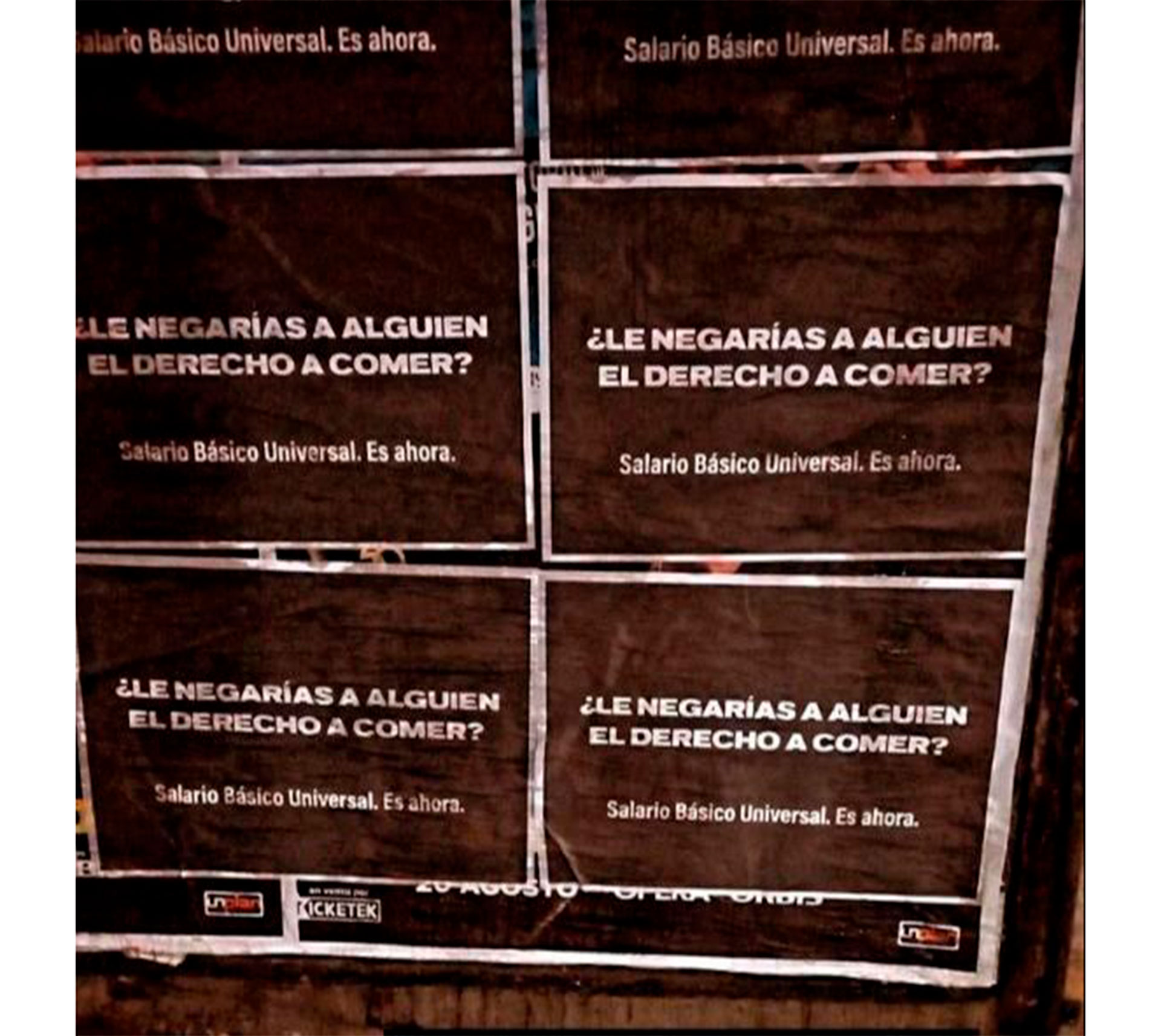 Los carteles que aparecieron en la Ciudad de Buenos Aires, con el reclamo ara que se implemente el Salario Básico Universal