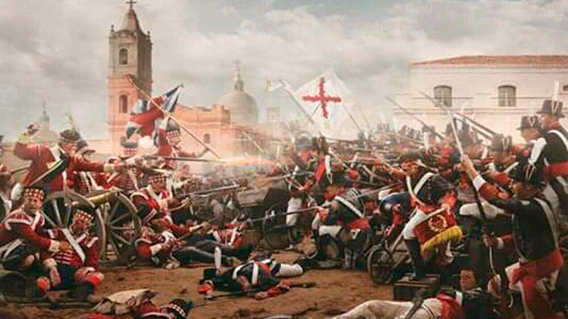 Uno de los tantos combates librados ese 5 de julio de 1807. Nótese al fondo el convento de Santo Domingo, entonces con una sola torre. 