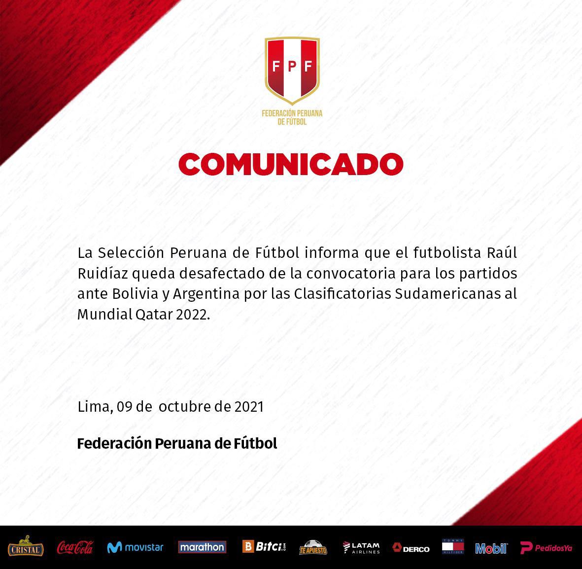Comunicado Selección Peruana