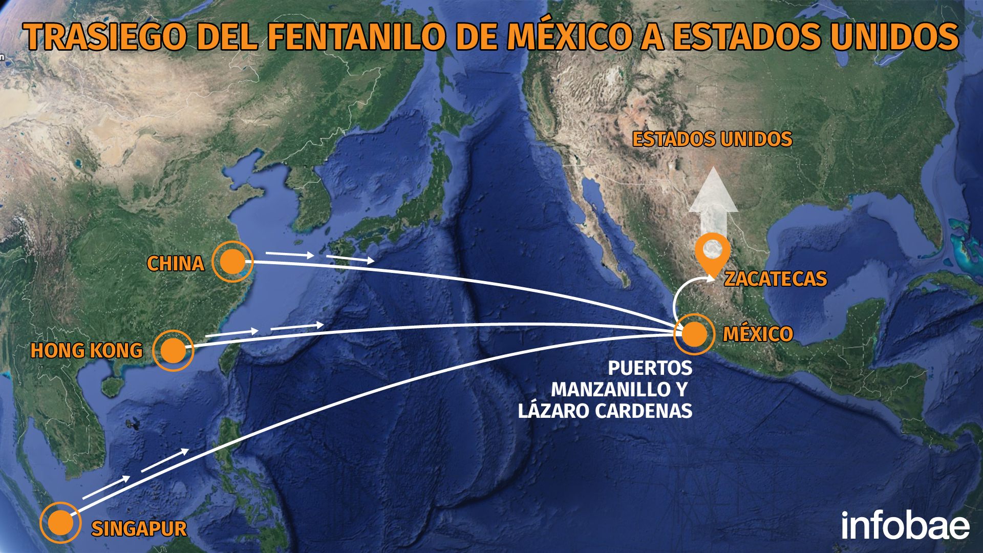 El estado se encuentra en la zona de paso para envío de drogas como el fentanilo de México a Estados Unidos (Mapa: Infobae)
