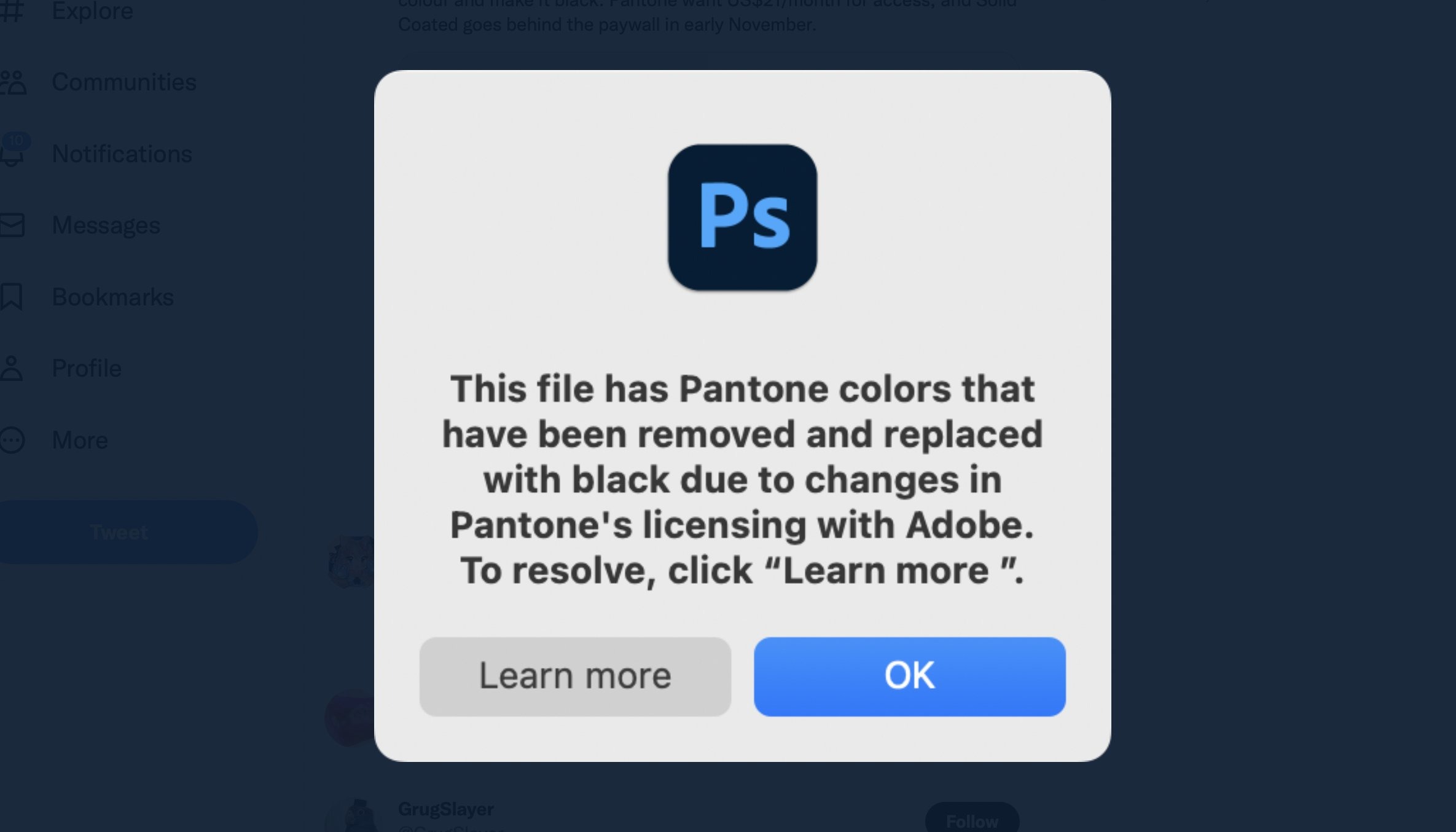 Los colores Pantone dejarán de estar disponibles en el programa de Photoshop. (Twitter/ Iain Anderson)