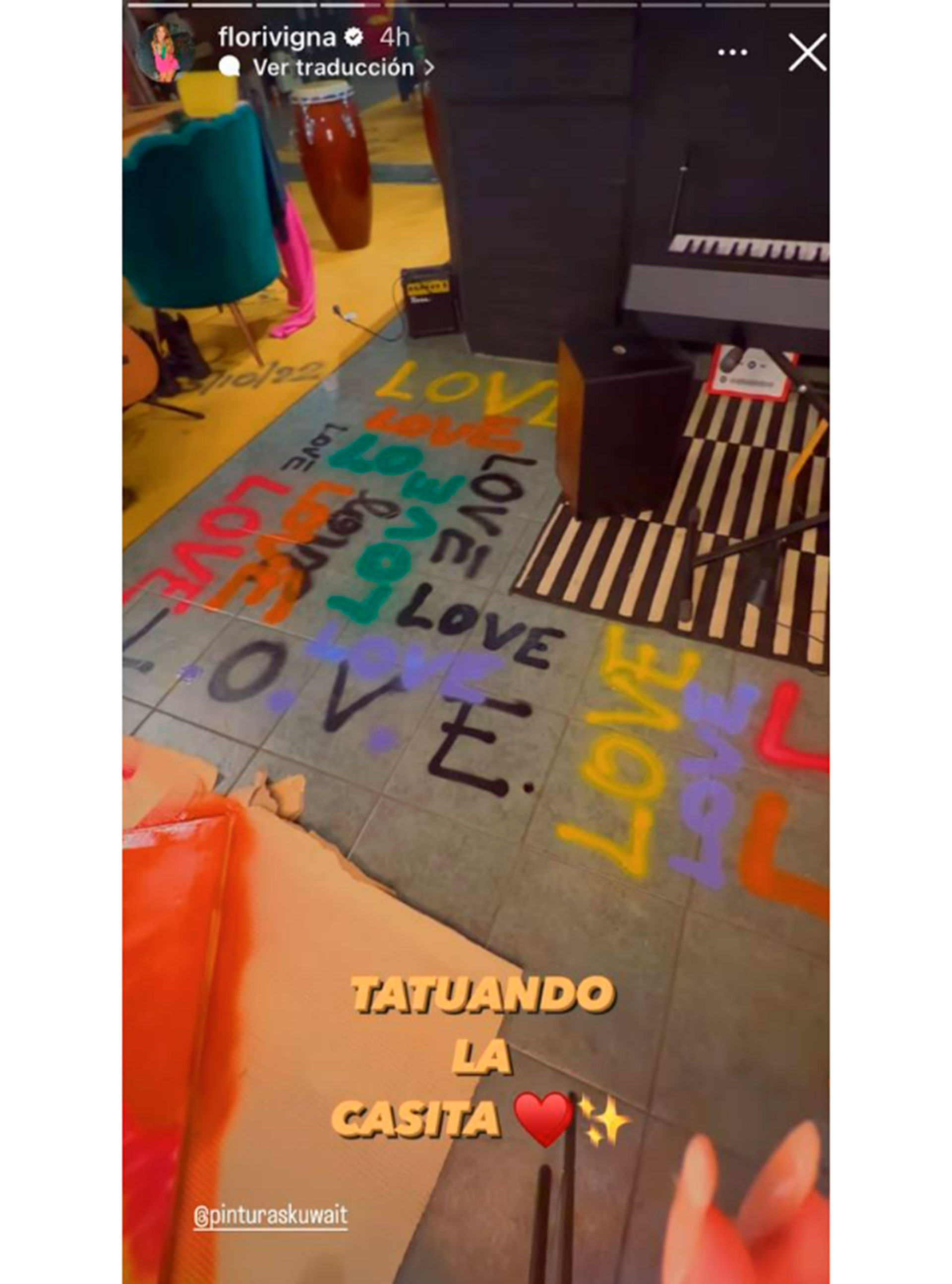 Flor Vigna pintando su casa 