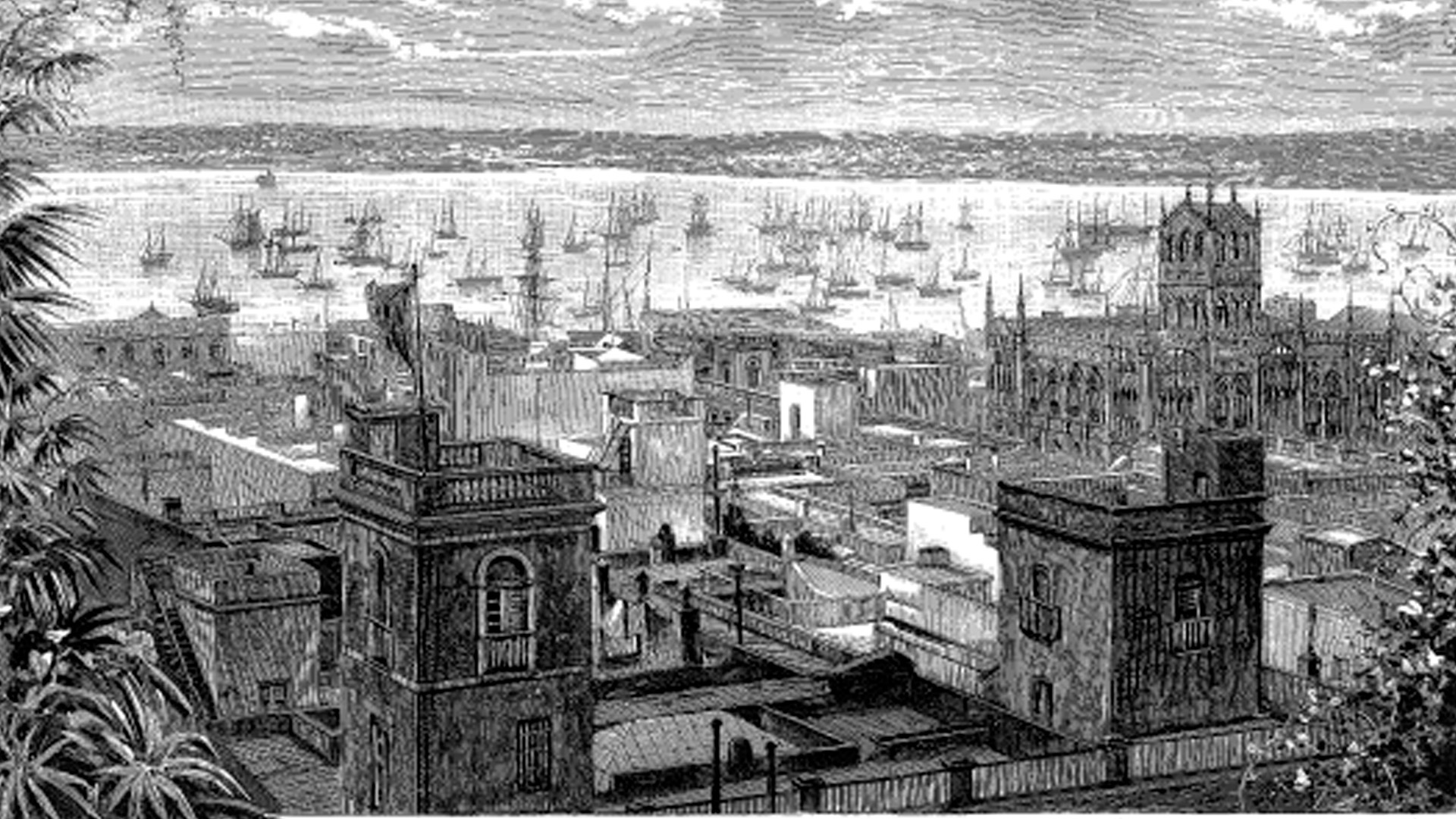 Vista de Montevideo y su puerto en 1885 (La Ilustración Artística)