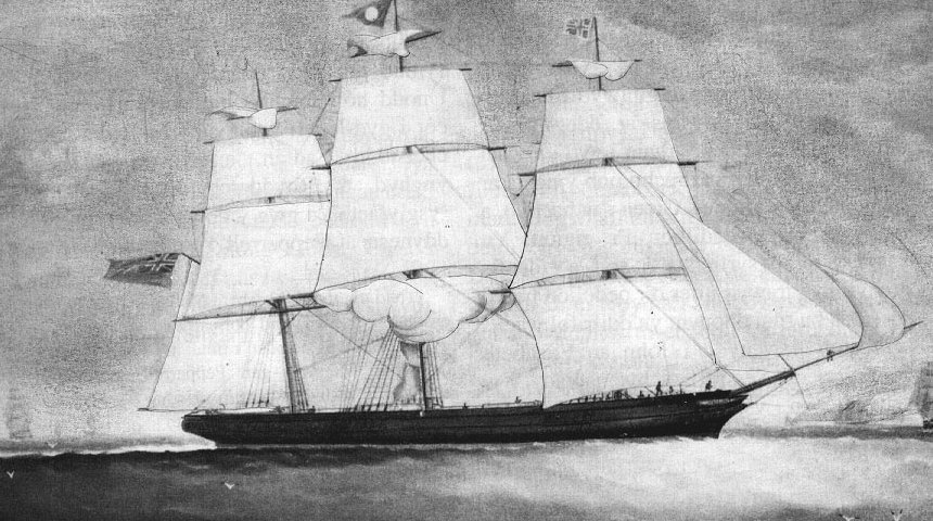 El Mimosa, la embarcación que trajo a las costas de Chubut a los primeros inmigrantes galeses.