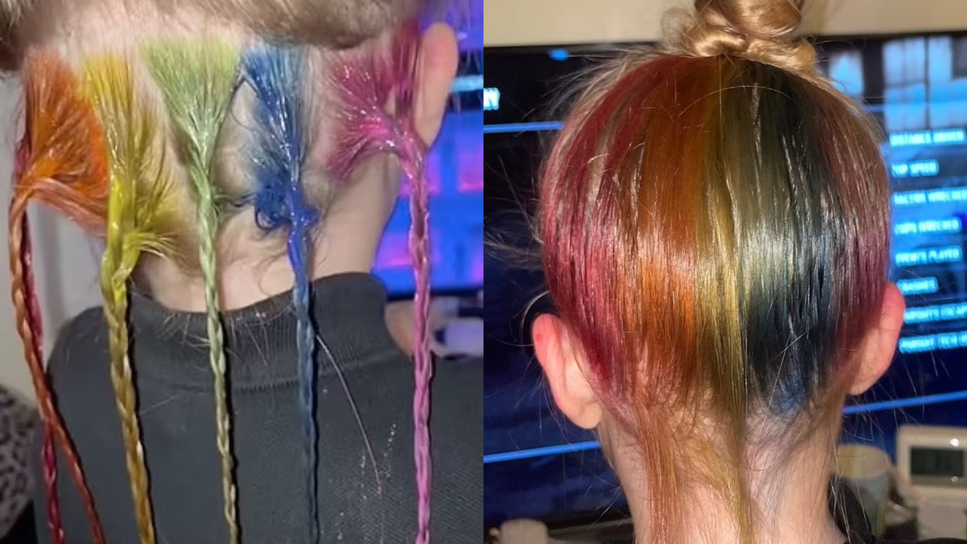 Una madre tiñó el pelo de su hija con los colores del arcoíris y se volvió viral.