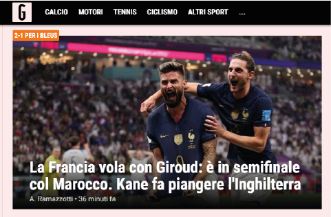 "Francia vuela con Giroud: a semifinales con Marruecos. Harry Kane falló un penal para Inglaterra"