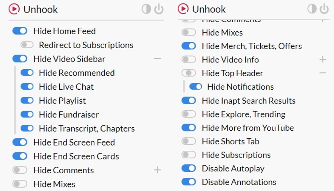 Unhook, la extensión de navegador que elimina las secciones de YouTube que los usuarios no desean ver. (Captura)