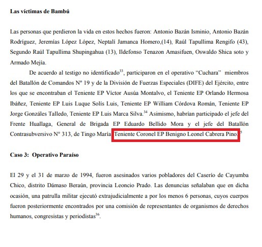 Extractos del informe de la CVR que nombra a Cabrera.