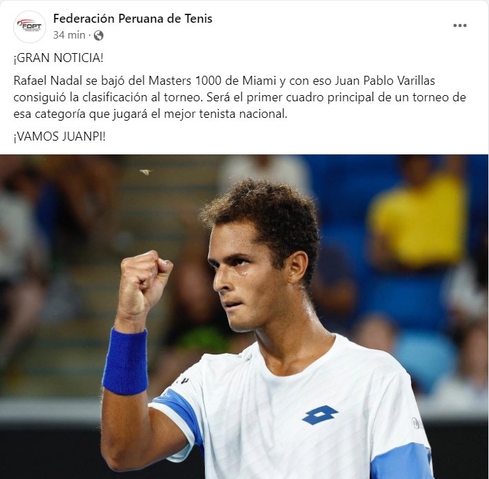 Juan Pablo Varillas Jugará En El Master 1000 De Miami Infobae