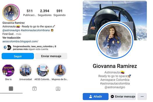 Pantallazos de cómo se presentaba Giovanna Ramírez en sus rede sociales