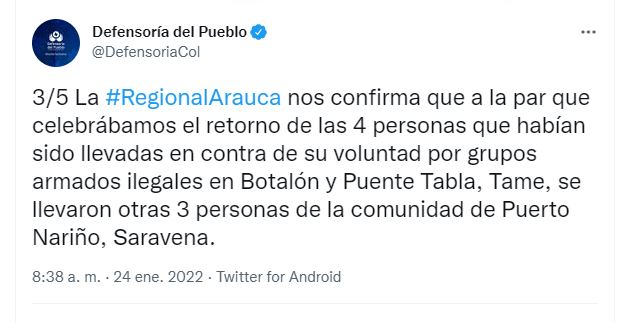 Secuestro En Arauca Defensoría Del Pueblo Denuncia La Desaparición De Tres Personas En Saravena 0590