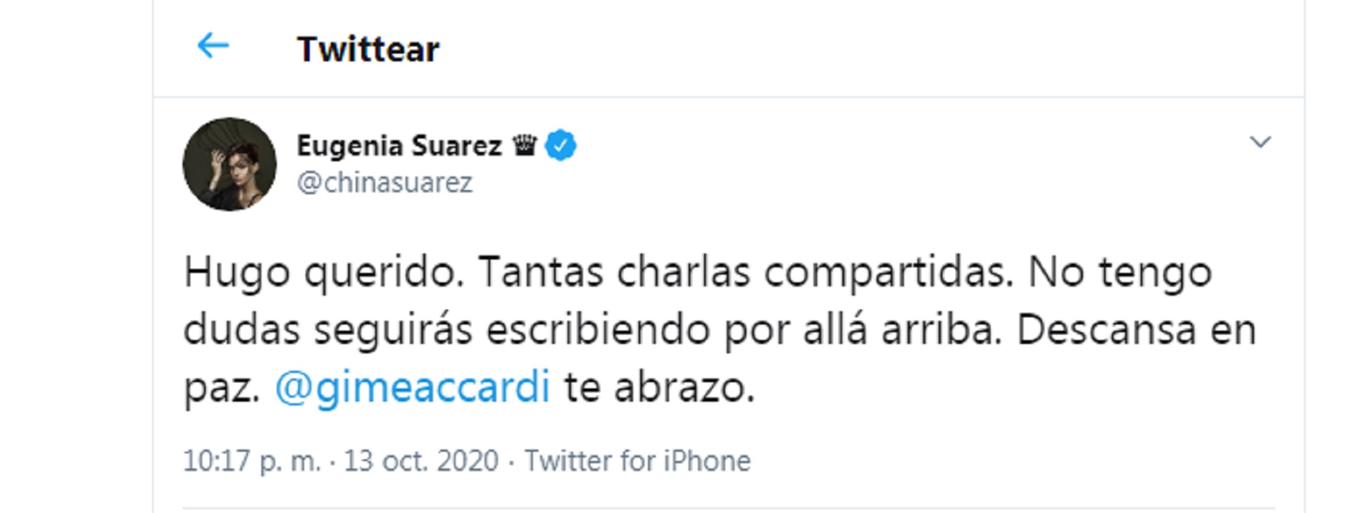 El mensaje de la China Suárez a Gime Accardi por la muerte de su padre