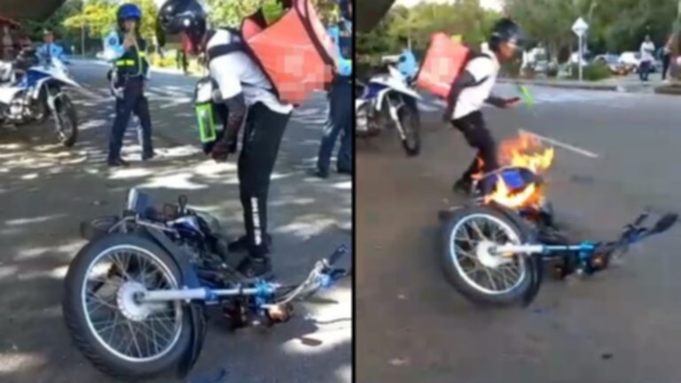 Domiciliario en Medellín quemó su moto para que no se la inmovilizaran