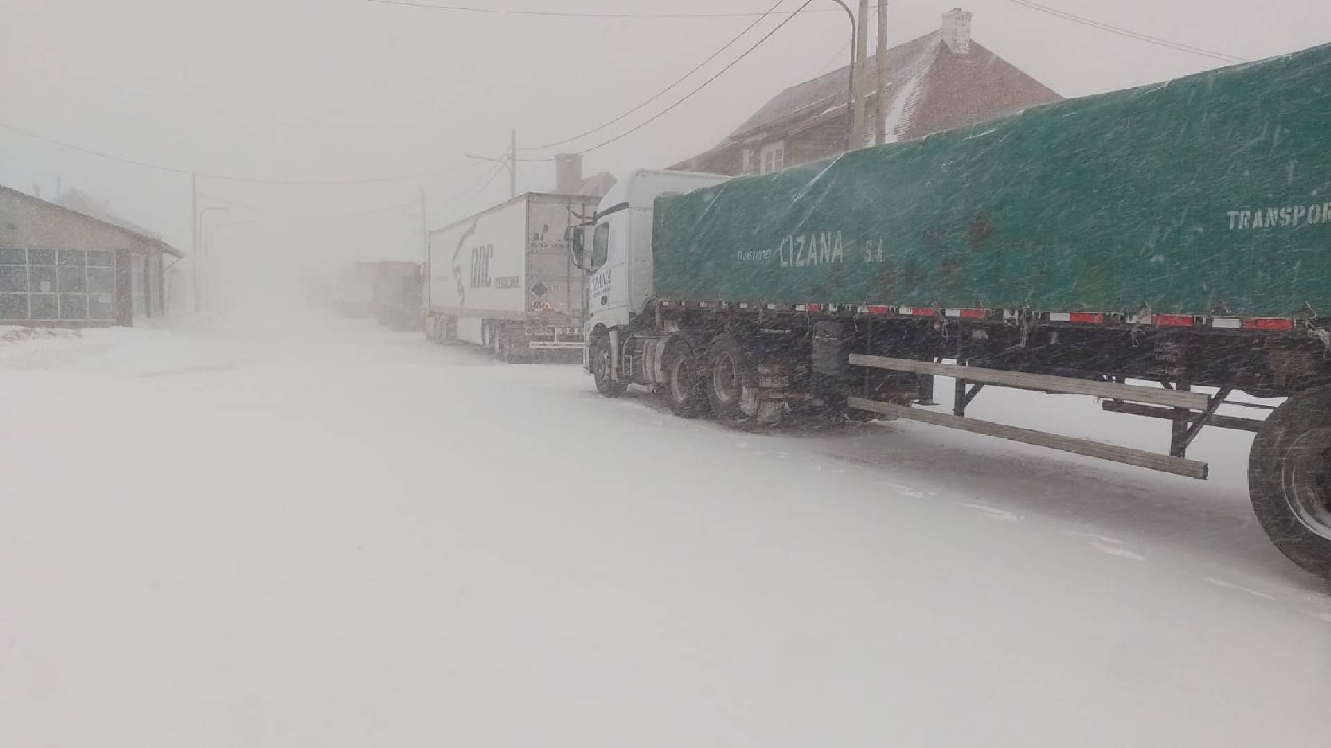 Camiones varados por el temporal de nieve (Foto: Asociación de Propietarios de Camiones de Mendoza)