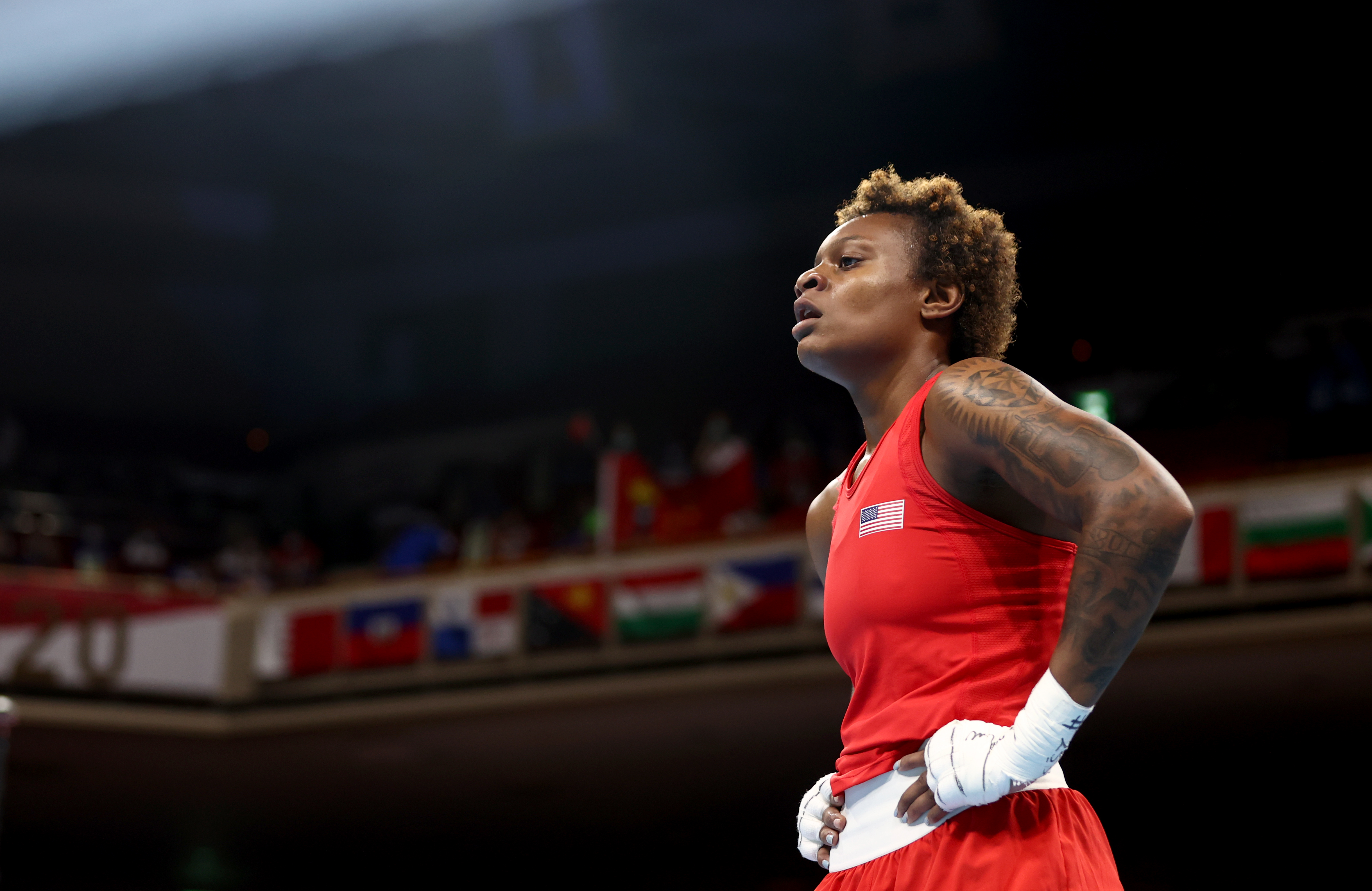 Tokyo 2020 Olympics -  Boxing - Women's Welterweight - Semifinal - Kokugikan Arena - Tokyo, Japan - August 4, 2021 - Oshae Jones of the United States after her fight against Gu Hong of China Pool via REUTERS/Buda Mendes