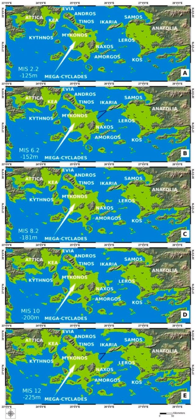 Investigadores científicos de Grecia hicieron una reconstrucción de las Islas del Egeo y mostraron las masas de tierra en función sobre cómo fue cambiando el nivel del mar/ Quaternary International.