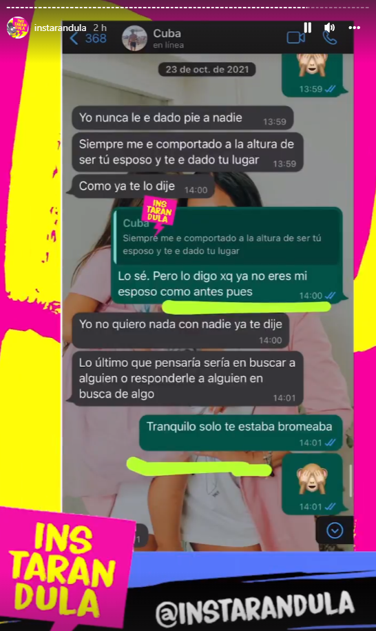 Mensajes de WhatsApp entre Melissa y Rodrigo Cuba.