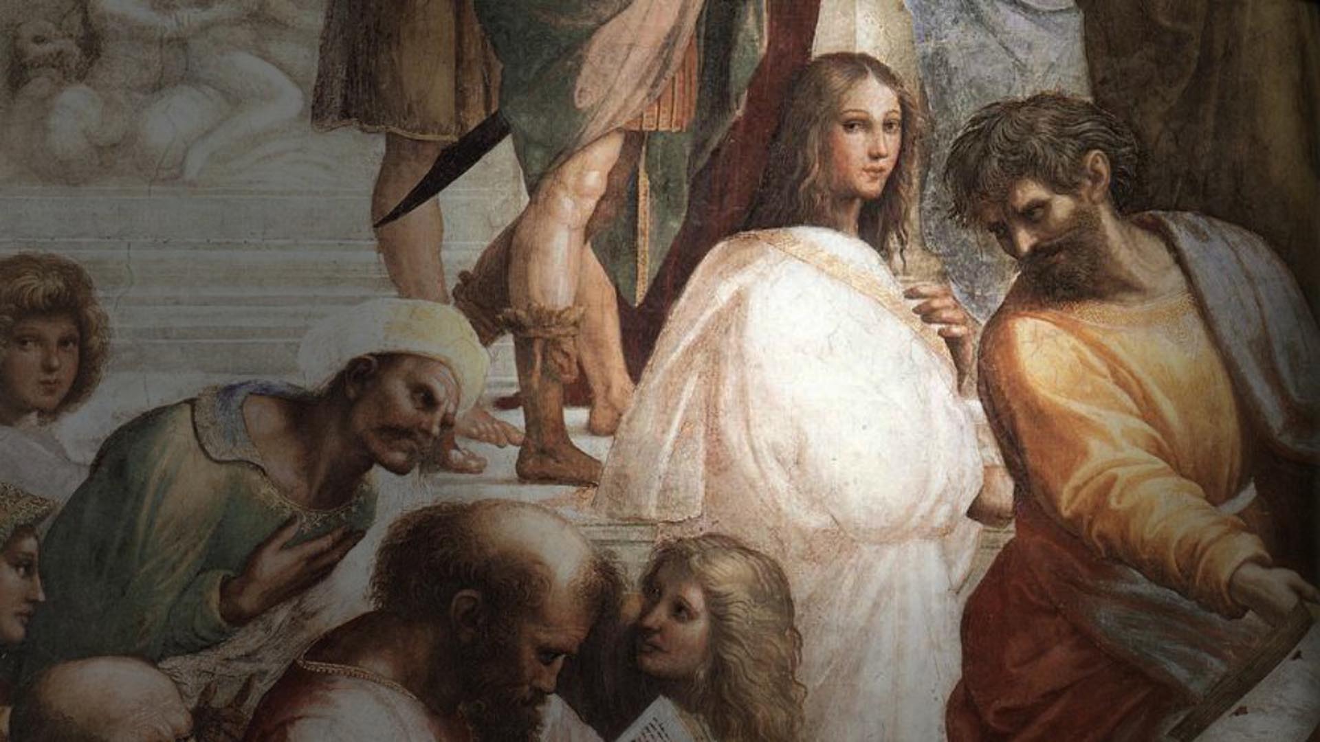 Una de las primeras matemáticas fue Hipatia de Alejandría. Aquí en la obra "La Escuela de Atenas" según Rafael 
