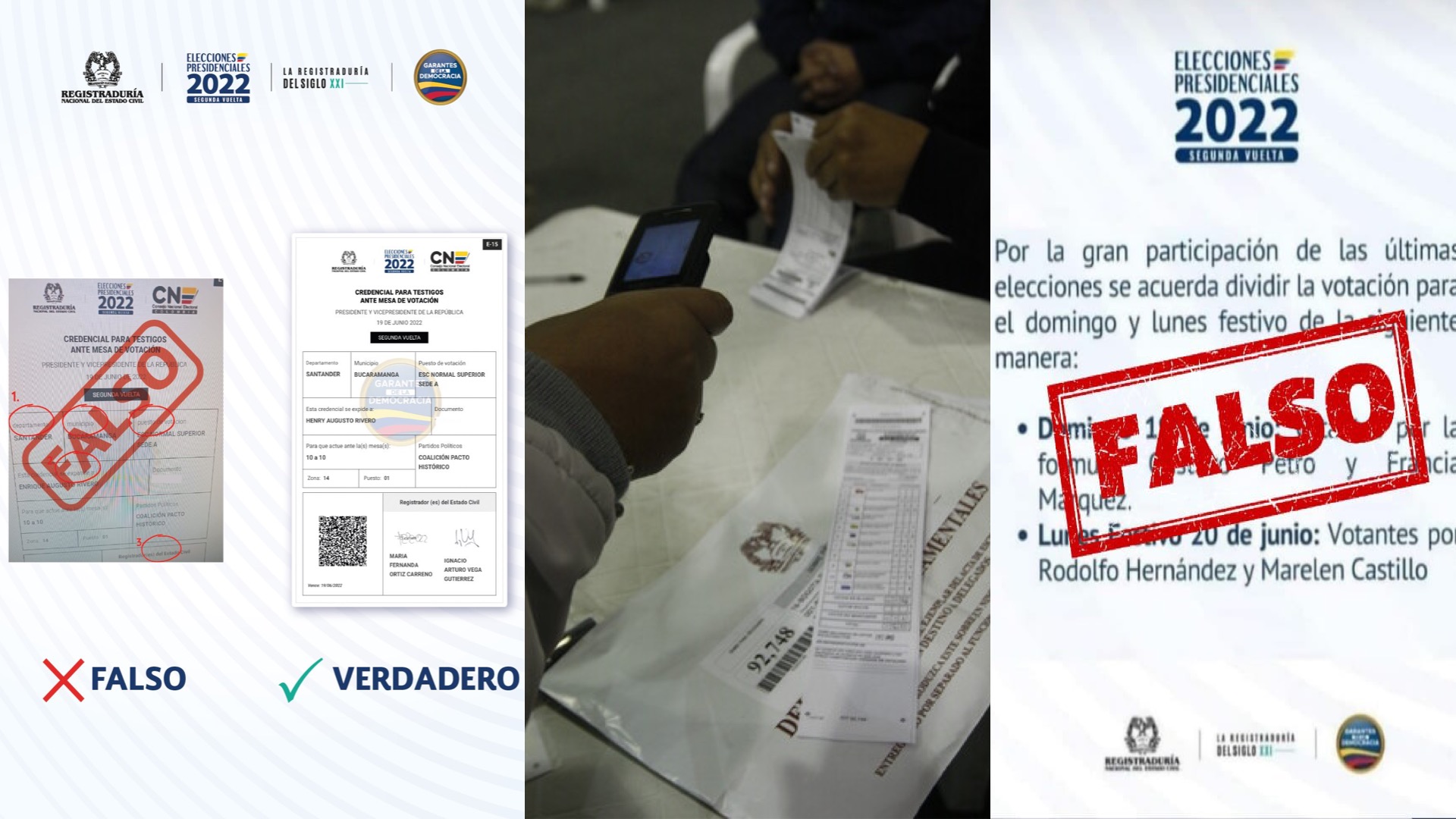 Registraduría advirtió sobre falsas acreditaciones para testigos electorales este domingo 19 de junio / (Twitter: @Registraduria)