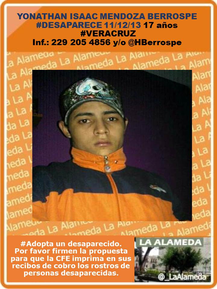 The minor was 17 years old at the time of his forced disappearance (photo: @AlamedaOrizaba/Twitter)