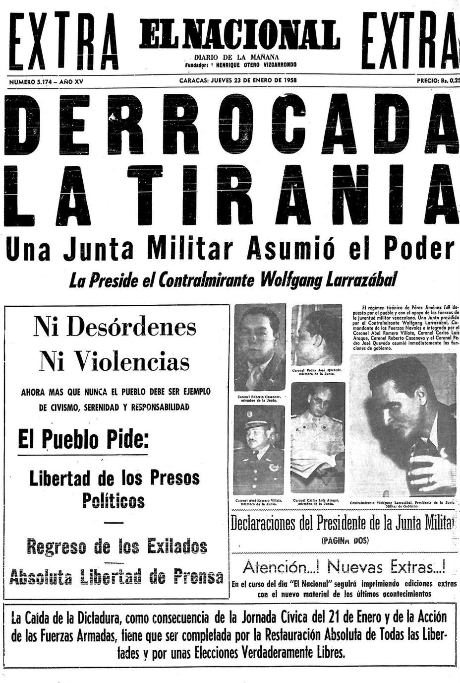 Hace 65 años cayó la dictadura de Pérez Jiménez