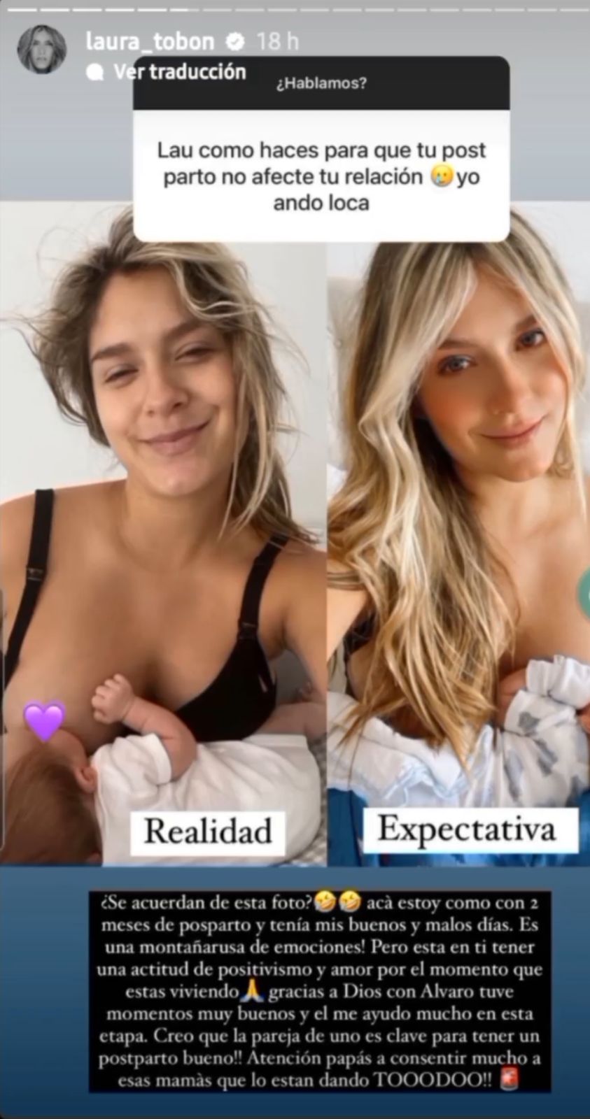 Laura Tobón shows her followers that there is no perfect motherhood.  Instagram: @laura_tobon