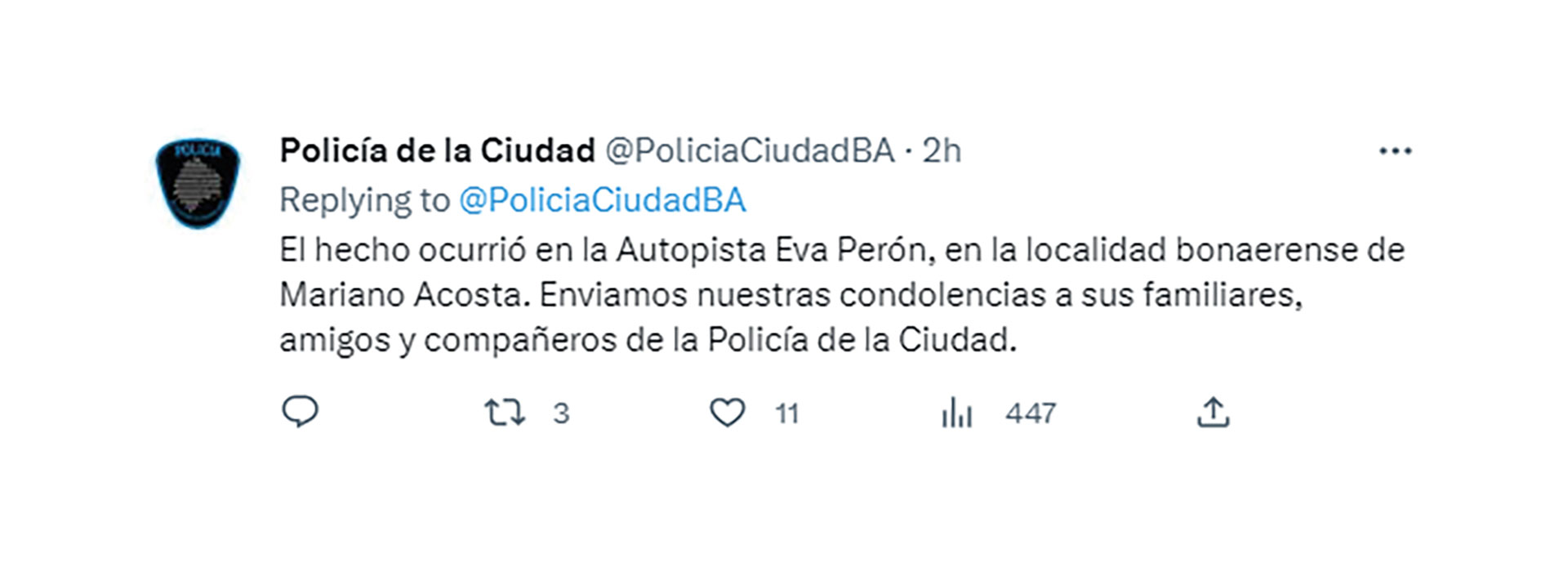 El tuit de la Policía de la Ciudad