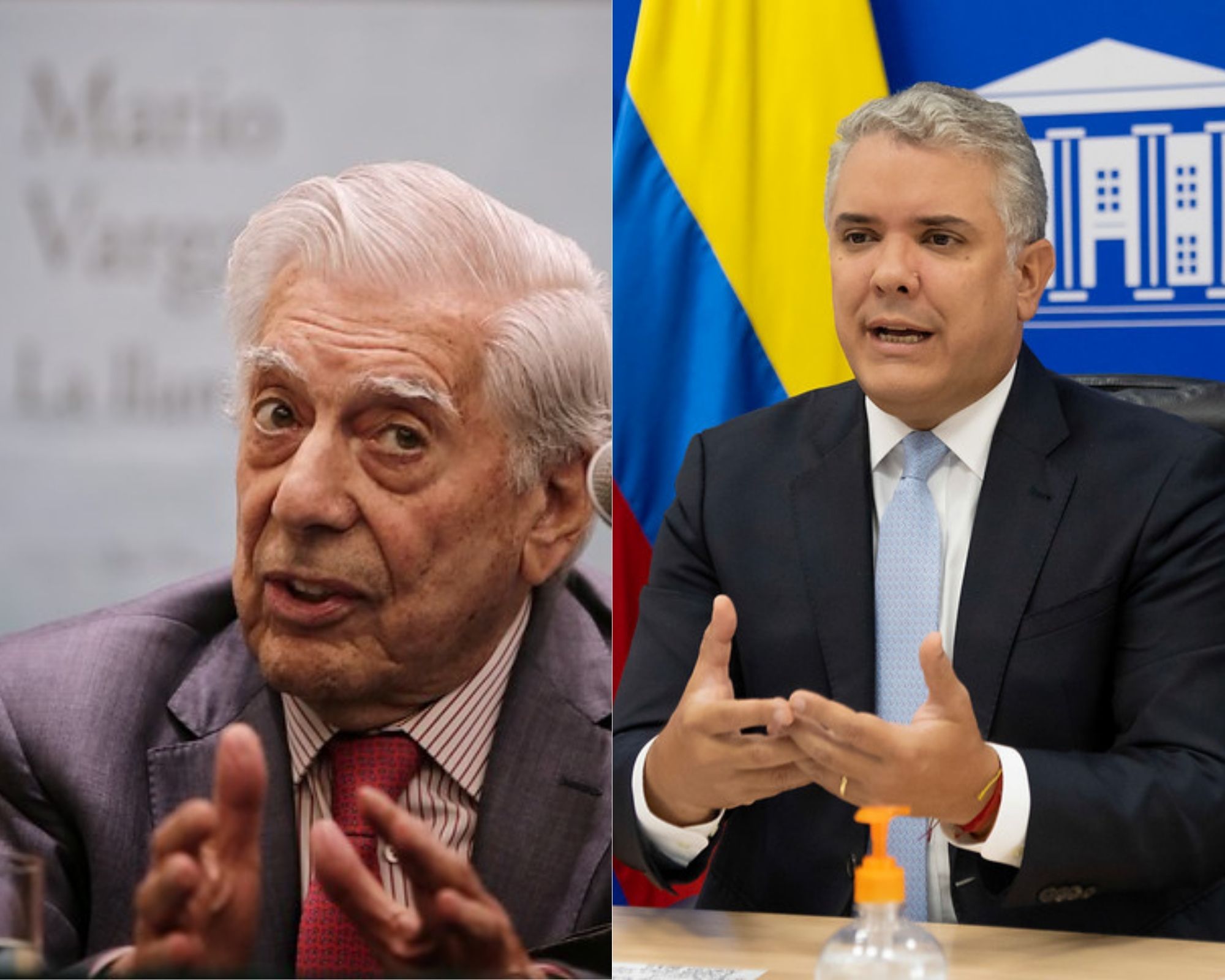 A la izquierda, Mario Vargas Llosa, premio Nobel de Literatura; y a la derecha, Iván Duque, Presidente de Colombia. - Colprensa.
