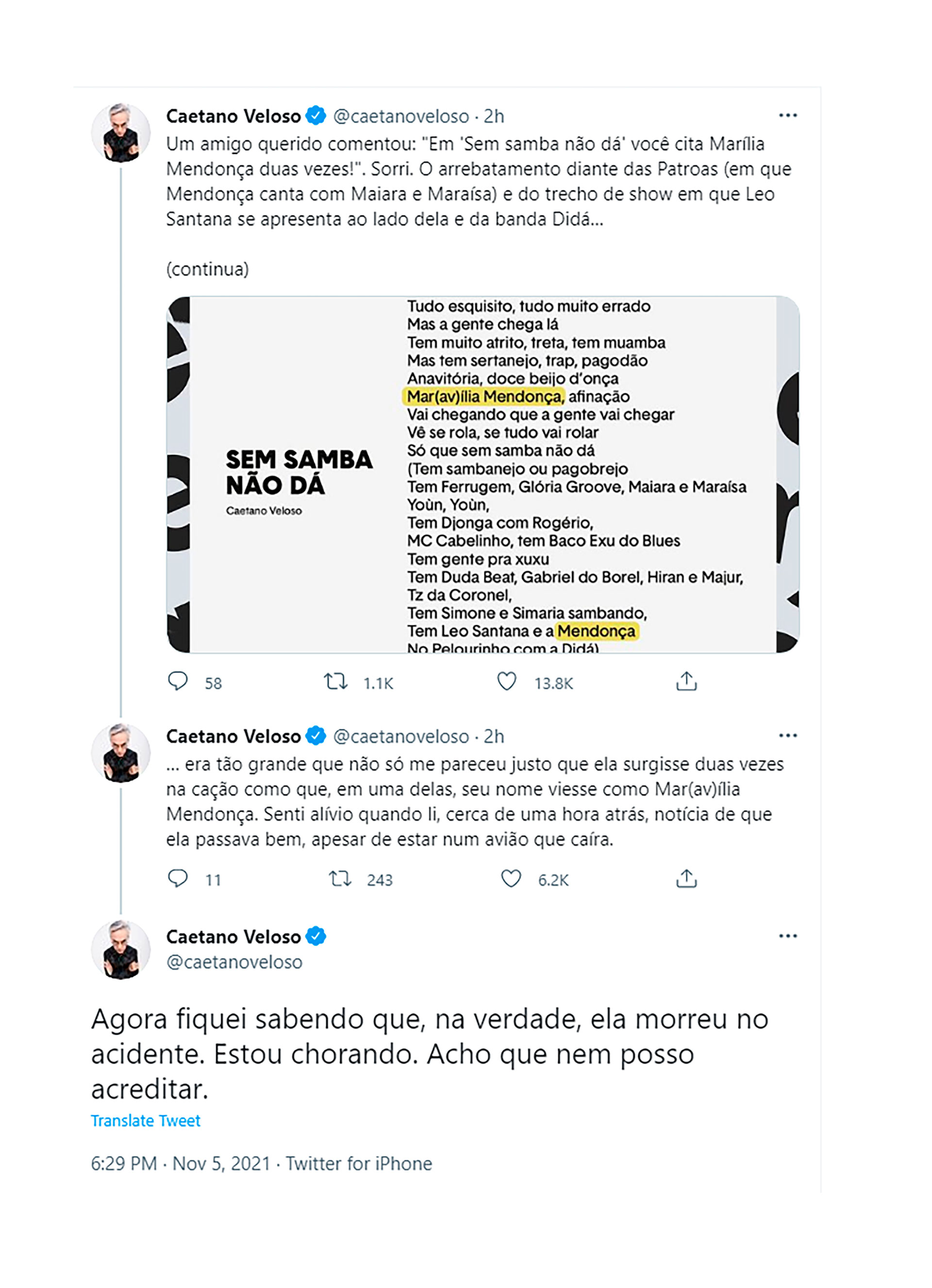 El sentido mensaje de Caetano Veloso