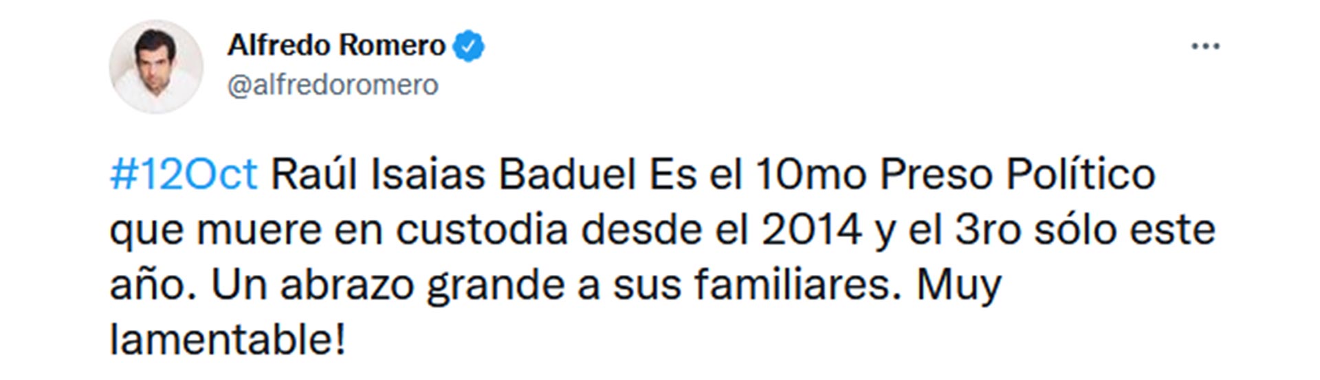 El tuit de Alfredo Romero