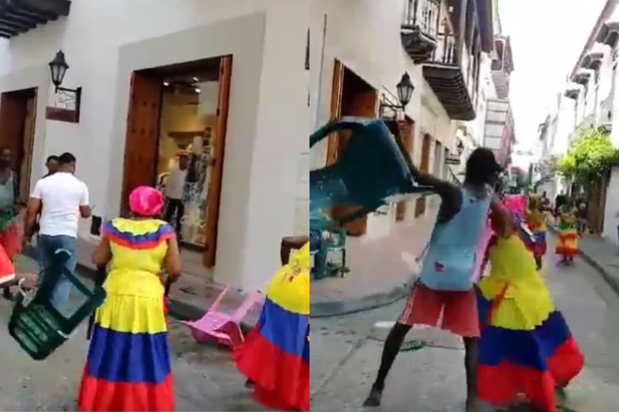 Tremenda pelea protagonizaron palenqueras y un habitante de la calle en Cartagena: todo quedó en video