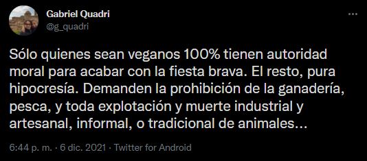  Gabriel Quadri también defendió las corridas de toros (Foto: Twitter)
