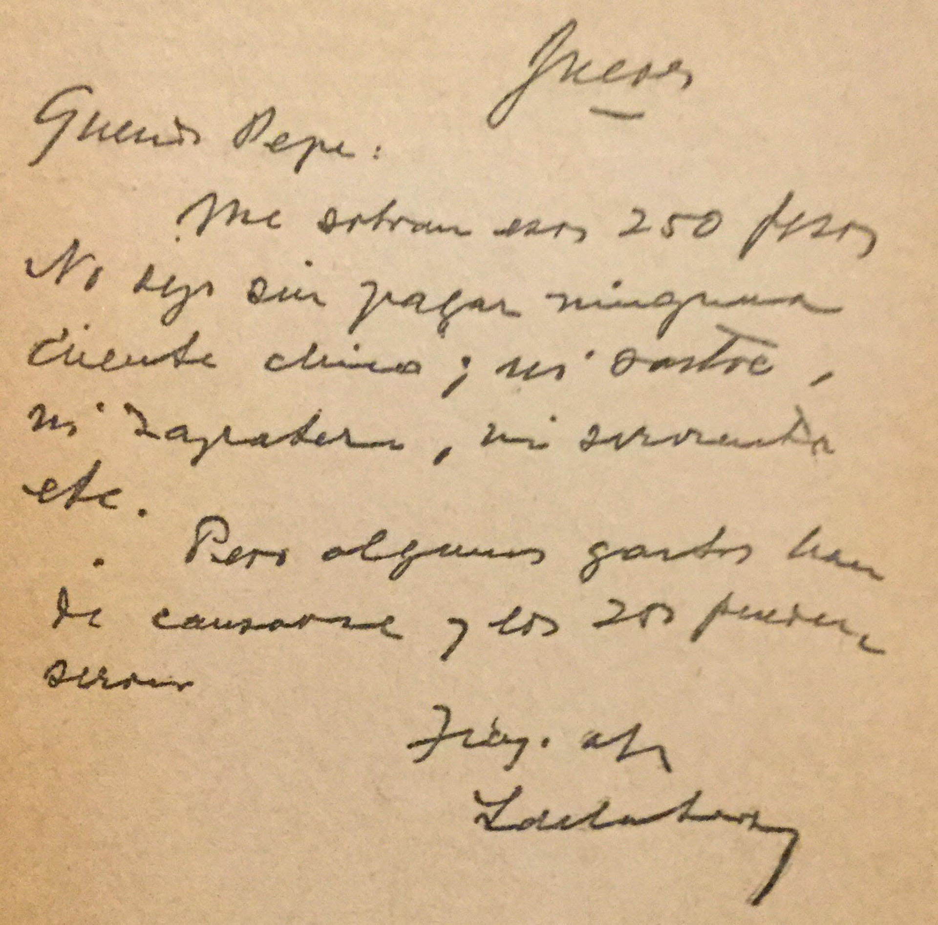 Una de las cartas que dejó a sus amigos. Antes de llevar a cabo tan drástica decisión, quiso dejar las cuentas en orden.