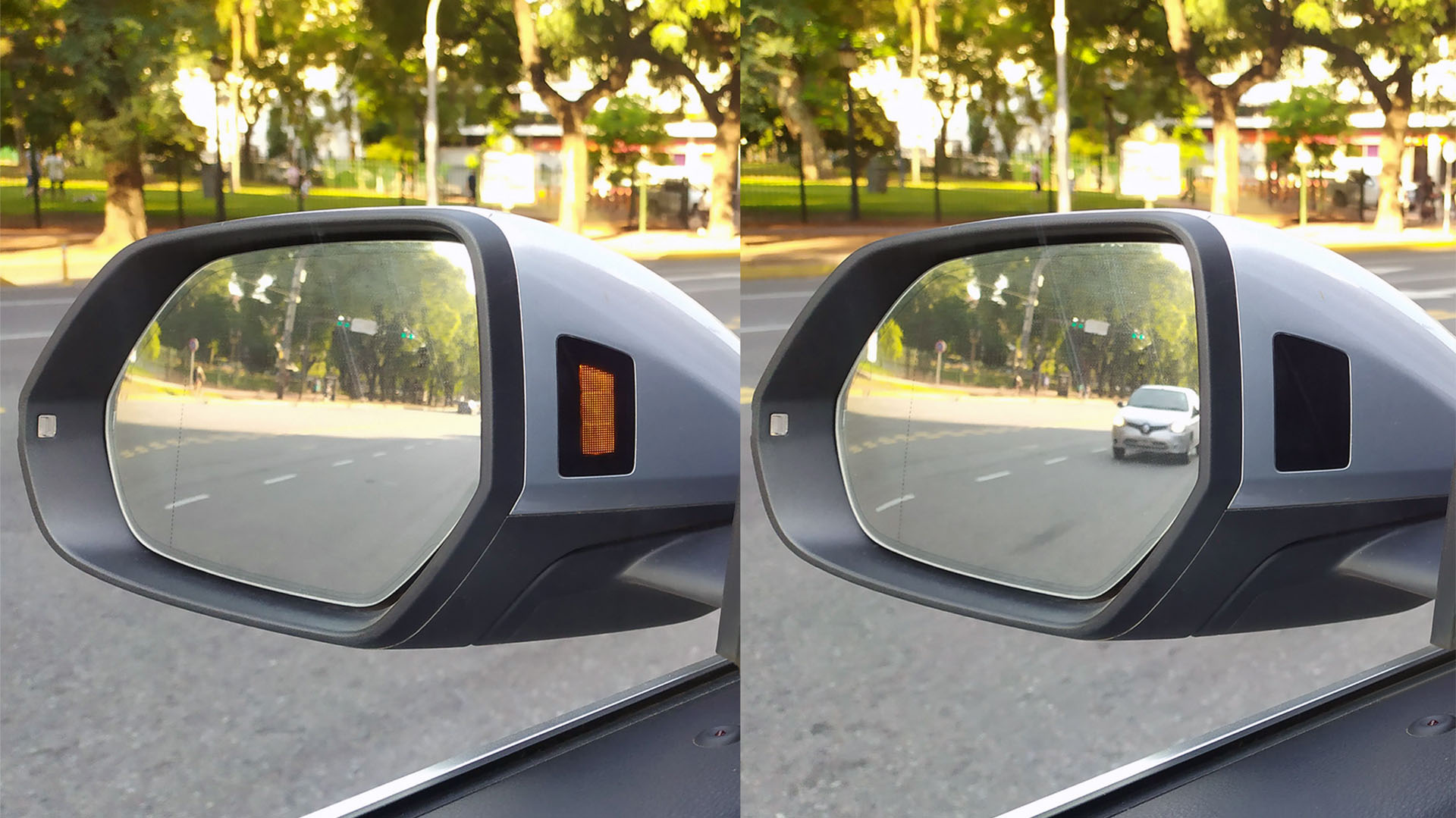 Con un espejo convencional, una luz advierte al conductor que hay un vehículo en la zona que puede ser un punto ciego 