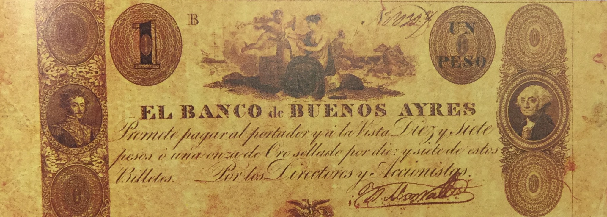 Simón Bolívar a la izquierda y George Washington a la derecha, en el billete de un peso.