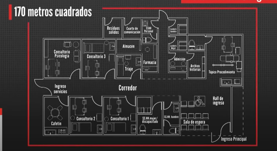 Plano de distribución del policlínico que el Congreso aprobó construir. (Captura/Cuarto Poder)