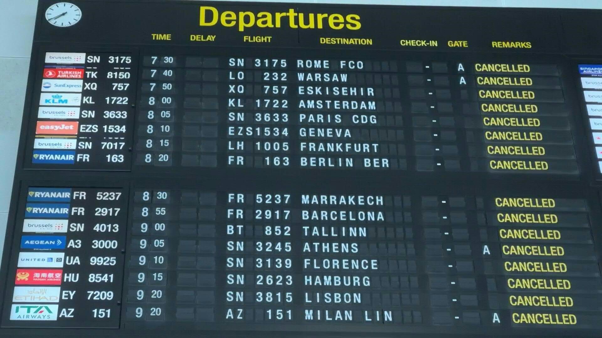 Bruselas canceló más de la mitad de los vuelos programados para este miércoles por una huelga