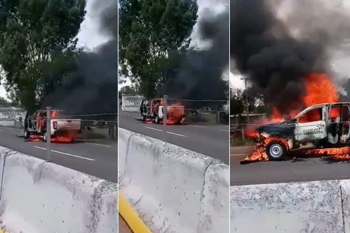 A truck from a federal agency was consumed in flames in the Hermitage of Guadalupe (Photo: Screenshot Twitter@JOSEANGELMART18)