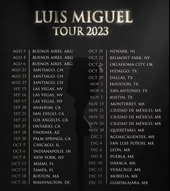 Estas son las 44 fechas anunciadas para los conciertos de Luis Miguel (Twitter/@LMXLM)