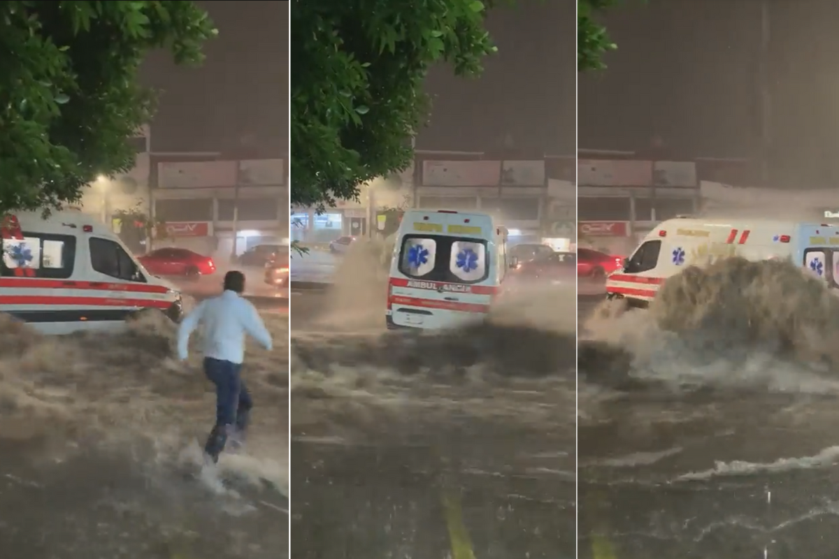 “Ahí déjala”: intensas lluvias arrastraron una ambulancia en Tlalpan mientras un hombre intentaba detenerla