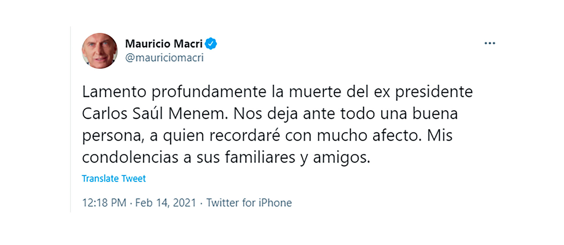Las condolencias de Mauricio Macri